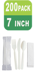 GreenWorks 200 Count Heavy-duty Compostable Forks, BPI Certified Large Disposable Cutlery Flatware Utensils Fork