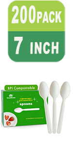 GreenWorks 200 Count Heavy-duty Compostable Forks, BPI Certified Large Disposable Cutlery Flatware Utensils Fork