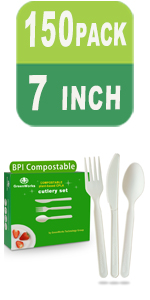 GreenWorks 200 Count Heavy-duty Compostable Forks, BPI Certified Large Disposable Cutlery Flatware Utensils Fork