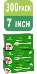 GreenWorks 200 Count Heavy-duty Compostable Forks, BPI Certified Large Disposable Cutlery Flatware Utensils Fork