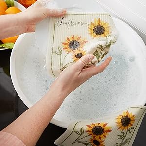 DII Swedish Dishcloths for Kitchen & Cleaning, Reusable, Machine Washable & Dishwasher Safe, Biodegradable, 7.75 x 6.75, Lemons, 3 Piece