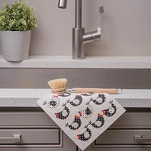 DII Swedish Dishcloths for Kitchen & Cleaning, Reusable, Machine Washable & Dishwasher Safe, Biodegradable, 7.75 x 6.75, Lemons, 3 Piece