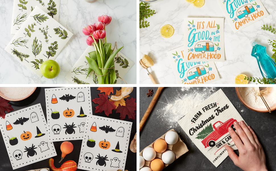 DII Swedish Dishcloths for Kitchen & Cleaning, Reusable, Machine Washable & Dishwasher Safe, Biodegradable, 7.75 x 6.75, Lemons, 3 Piece