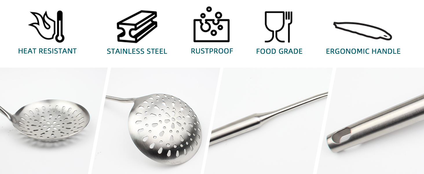 TBWHL Skimmer Slotted Spoon, Slotted Spoons for Cooking, Heavy Duty 304 Stainless Steel Slotted Spoon with Vacuum Ergonomic Handle, Comfortable Grip Design Strainer Ladle for Kitchen, 14.96 Inches