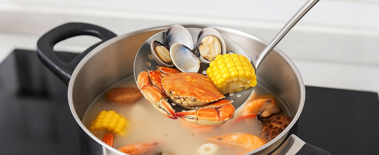 TBWHL Skimmer Slotted Spoon, Slotted Spoons for Cooking, Heavy Duty 304 Stainless Steel Slotted Spoon with Vacuum Ergonomic Handle, Comfortable Grip Design Strainer Ladle for Kitchen, 14.96 Inches