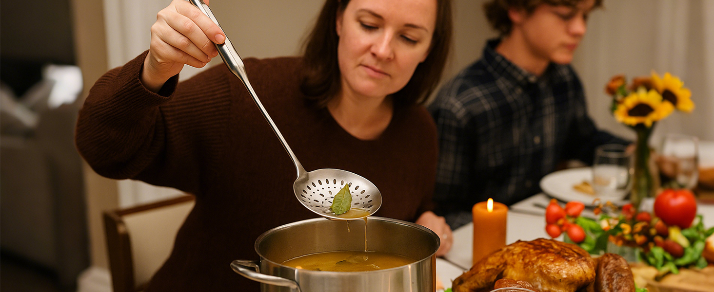 TBWHL Skimmer Slotted Spoon, Slotted Spoons for Cooking, Heavy Duty 304 Stainless Steel Slotted Spoon with Vacuum Ergonomic Handle, Comfortable Grip Design Strainer Ladle for Kitchen, 14.96 Inches