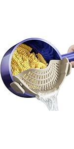 AUOON Clip On Strainer Silicone for All Pots and Pans, Pasta Strainer Clip on Food Strainer for Meat Vegetables Fruit Silicone Kitchen Colander