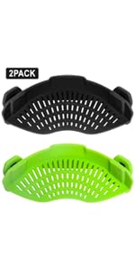 AUOON Clip On Strainer Silicone for All Pots and Pans, Pasta Strainer Clip on Food Strainer for Meat Vegetables Fruit Silicone Kitchen Colander