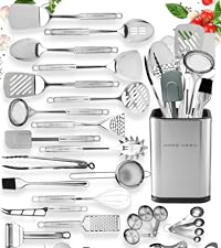 Home Hero 54-Piece Stainless Steel Kitchen Utensils Set - Heat-Resistant Nonstick Silicone & Stainless Steel Cooking Utensils - Complete Tools with Slotted Spoon & Pasta Spoon - Pack of 54, Silver