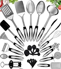 Home Hero 54-Piece Stainless Steel Kitchen Utensils Set - Heat-Resistant Nonstick Silicone & Stainless Steel Cooking Utensils - Complete Tools with Slotted Spoon & Pasta Spoon - Pack of 54, Silver