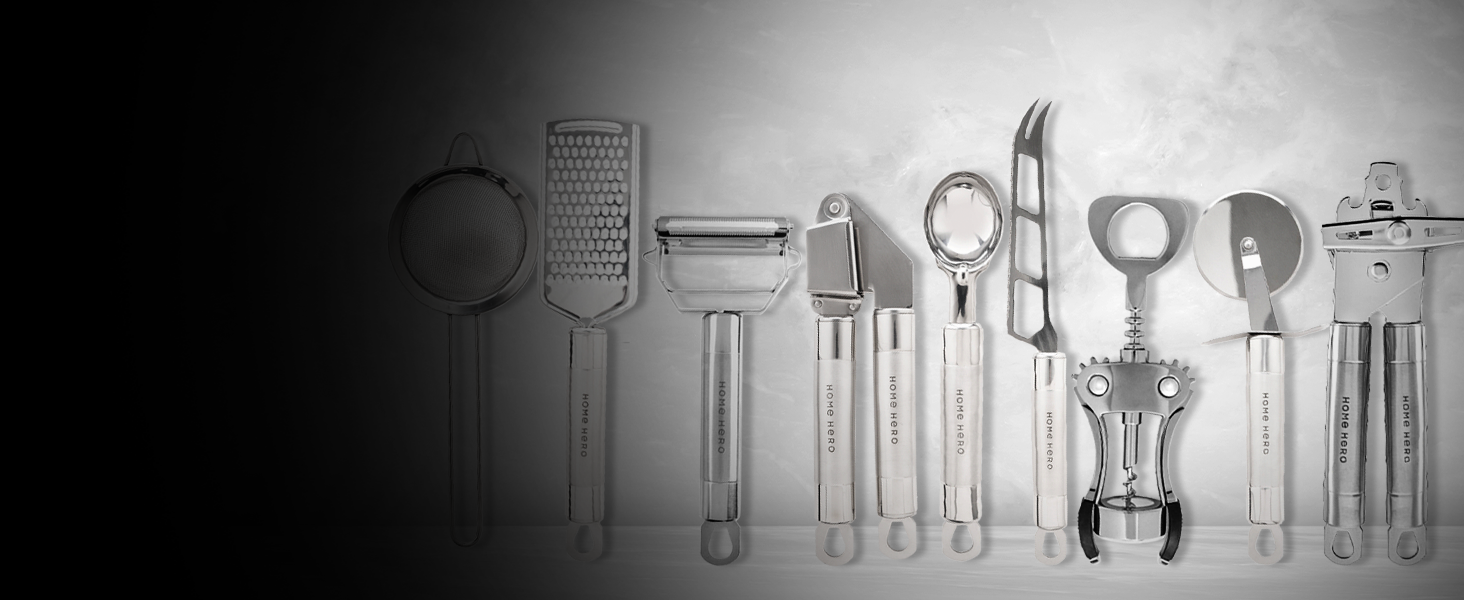 Home Hero 54-Piece Stainless Steel Kitchen Utensils Set - Heat-Resistant Nonstick Silicone & Stainless Steel Cooking Utensils - Complete Tools with Slotted Spoon & Pasta Spoon - Pack of 54, Silver