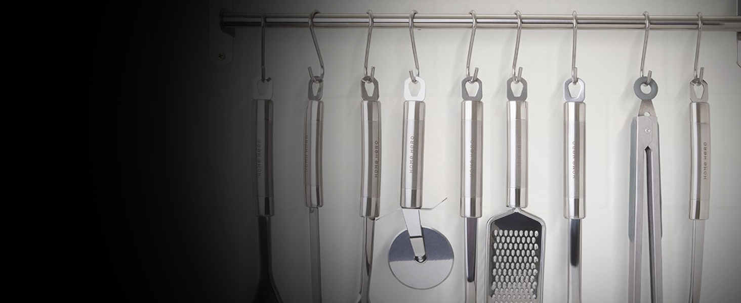 Home Hero 54-Piece Stainless Steel Kitchen Utensils Set - Heat-Resistant Nonstick Silicone & Stainless Steel Cooking Utensils - Complete Tools with Slotted Spoon & Pasta Spoon - Pack of 54, Silver