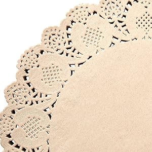 Juvale Paper Placemats - 12-Inch Round, Brown, 250 Count - Disposable Placemats & Lace Doilies - Paper Chargers for Dinner Plates - Tea Party Decorations & Wedding Table Decor