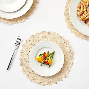 Juvale Paper Placemats - 12-Inch Round, Brown, 250 Count - Disposable Placemats & Lace Doilies - Paper Chargers for Dinner Plates - Tea Party Decorations & Wedding Table Decor