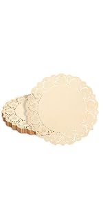 Juvale Paper Placemats - 12-Inch Round, Brown, 250 Count - Disposable Placemats & Lace Doilies - Paper Chargers for Dinner Plates - Tea Party Decorations & Wedding Table Decor
