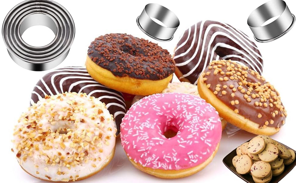 5 Pieces Biscuit Cookie Cutters Set,Stainless Steel Circle Round Cookie Biscuit Cutters in Graduated Sizes Shape Molds for Pastries Doughs Doughnuts