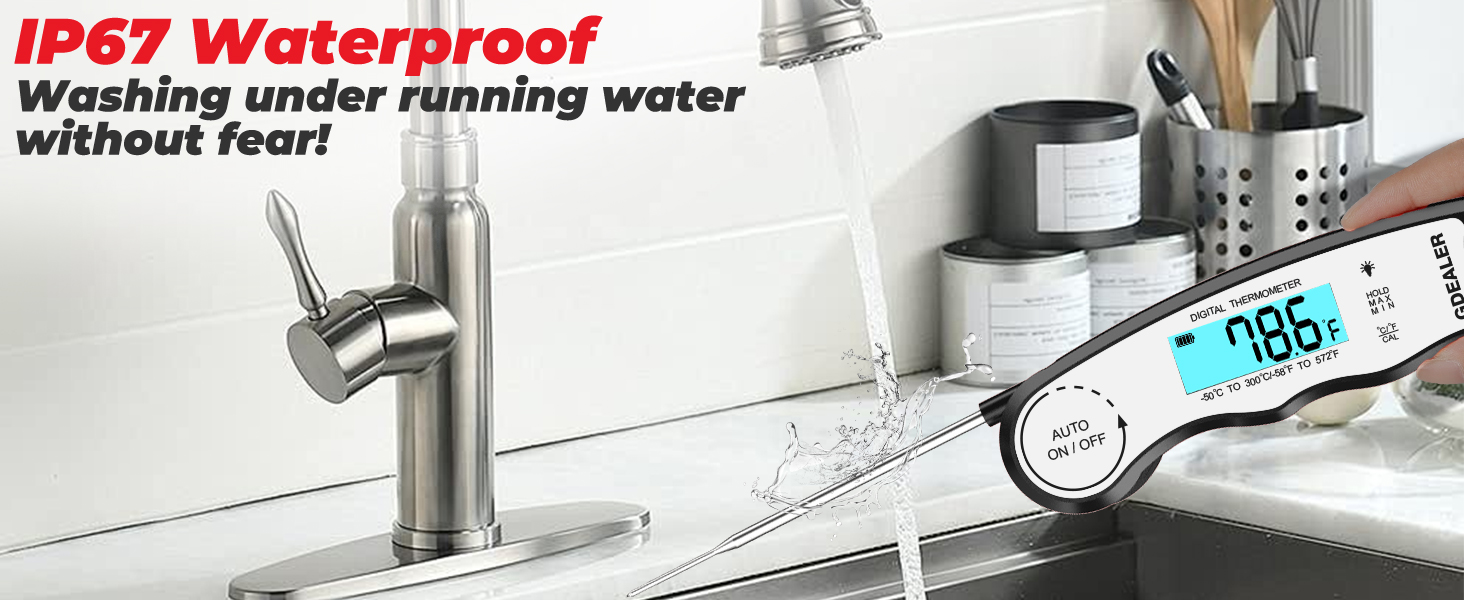 GDEALER Meat Thermometer Digital Instant Read Food Thermometer Waterproof Ultra-Fast for Grill Cooking Kitchen with Backlight & Calibration