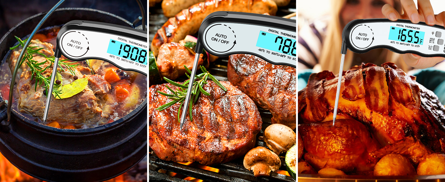 GDEALER Meat Thermometer Digital Instant Read Food Thermometer Waterproof Ultra-Fast for Grill Cooking Kitchen with Backlight & Calibration