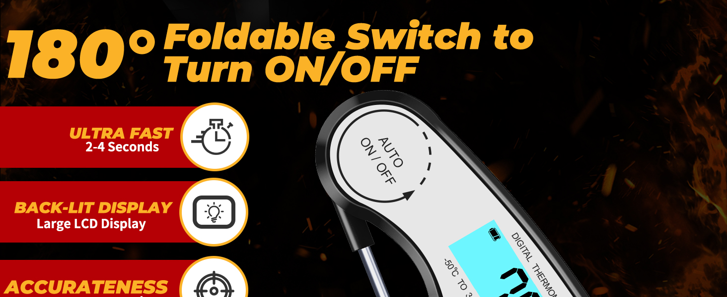 GDEALER Meat Thermometer Digital Instant Read Food Thermometer Waterproof Ultra-Fast for Grill Cooking Kitchen with Backlight & Calibration