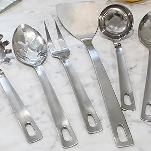 Darware Complete Serving Set (6-Piece, Silver); w/Pasta Server, Fork, Slotted Spoon, Ladle, & Cake/Casserole Server