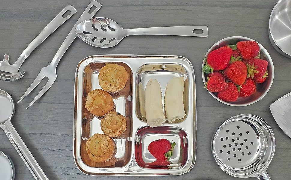 Darware Complete Serving Set (6-Piece, Silver); w/Pasta Server, Fork, Slotted Spoon, Ladle, & Cake/Casserole Server