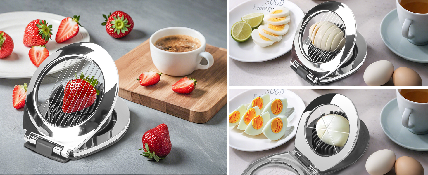 Egg Slicer, BIBURY Egg Slicer for Hard Boiled Eggs, Heavy Duty Egg Cutter for Egg Strawberry Mushroom Soft Fruit, Stainless Steel Wire with 3 Slicing Styles, Easy to Clean