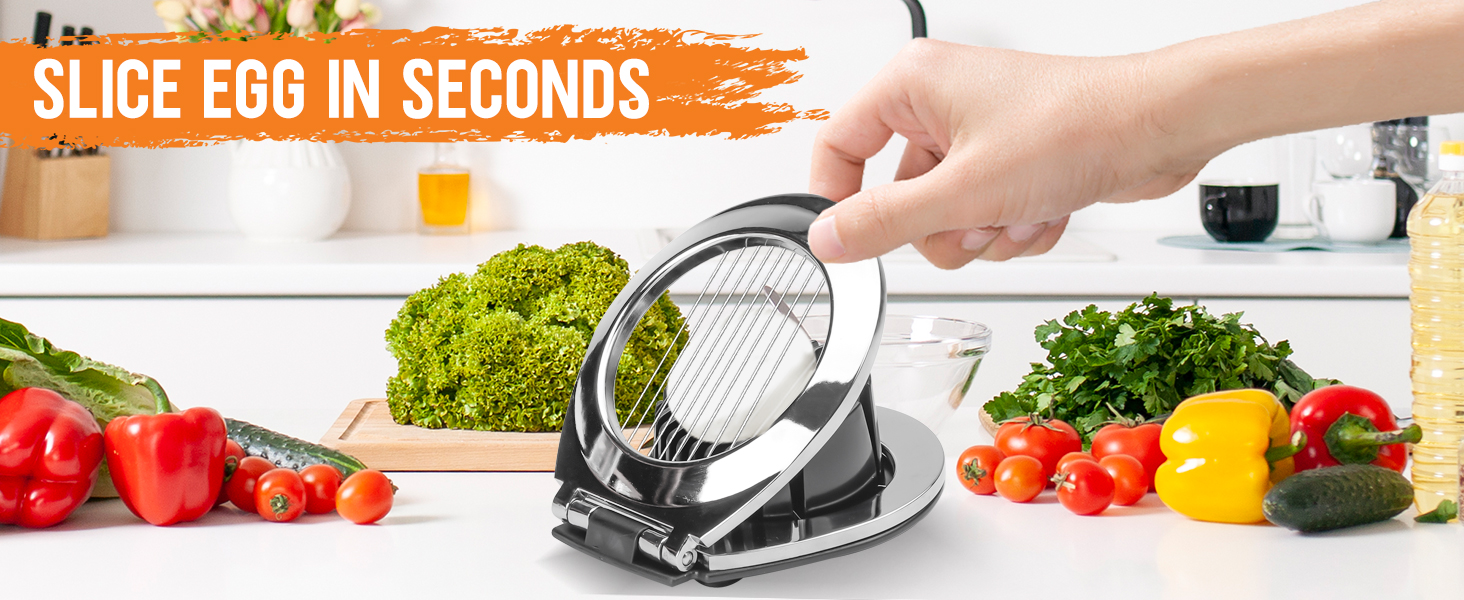 Egg Slicer, BIBURY Egg Slicer for Hard Boiled Eggs, Heavy Duty Egg Cutter for Egg Strawberry Mushroom Soft Fruit, Stainless Steel Wire with 3 Slicing Styles, Easy to Clean