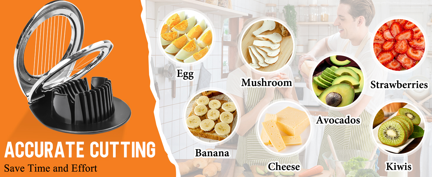 Egg Slicer, BIBURY Egg Slicer for Hard Boiled Eggs, Heavy Duty Egg Cutter for Egg Strawberry Mushroom Soft Fruit, Stainless Steel Wire with 3 Slicing Styles, Easy to Clean