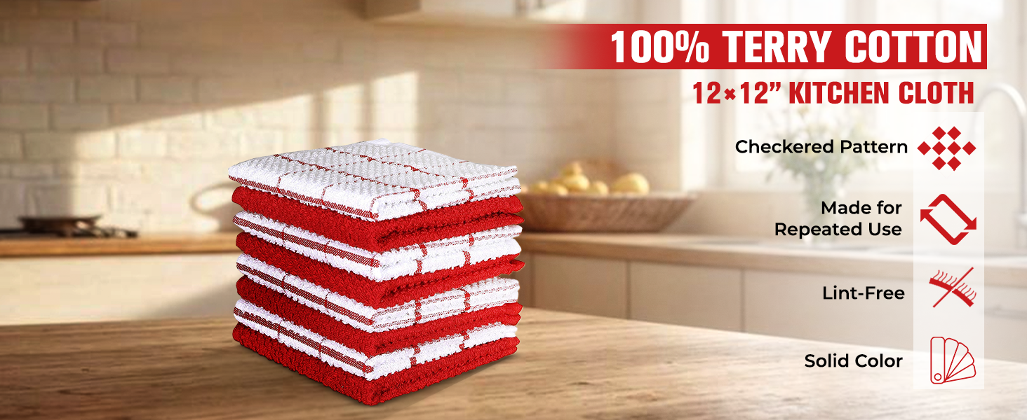 AMOUR INFINI Cotton Kitchen Dish Cloths Set of 8 – Highly Absorbent, Super Soft Premium Terry Cleaning Cloth (12