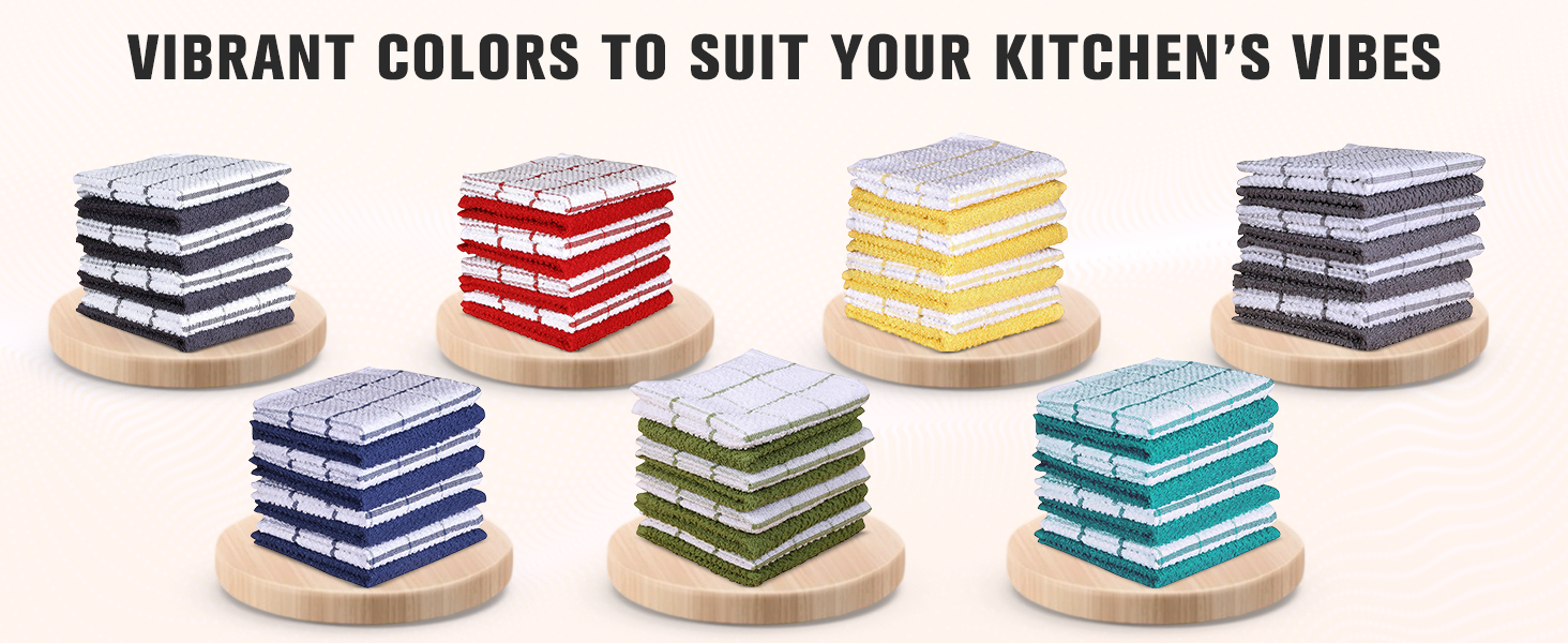 AMOUR INFINI Cotton Kitchen Dish Cloths Set of 8 – Highly Absorbent, Super Soft Premium Terry Cleaning Cloth (12