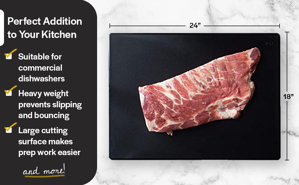 Thirteen Chefs Plastic Cutting Board - 18 x 12 x 0.5 Inch, Professional Grade HDPE, NSF Approved, Large Size and Dishwasher Safe