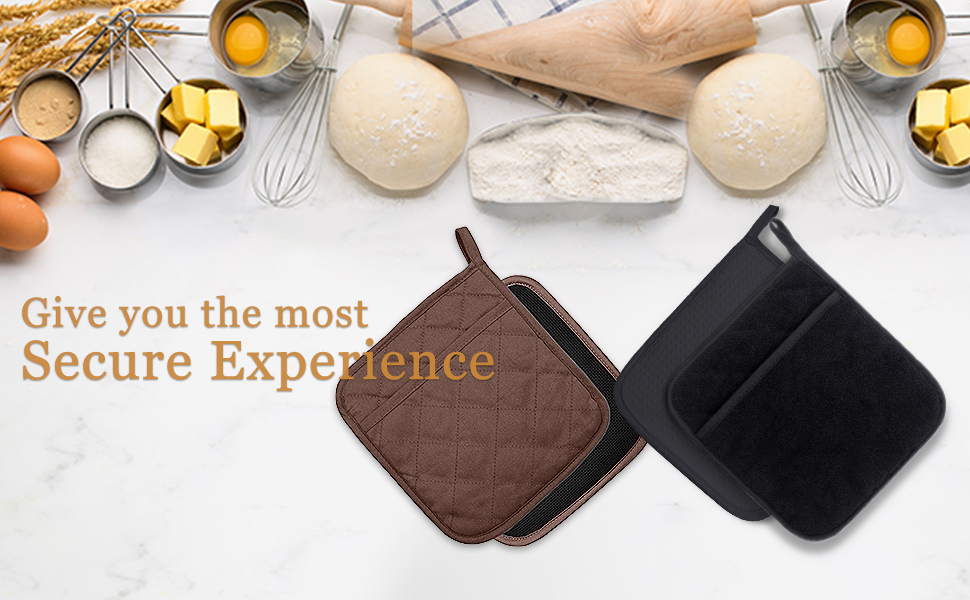 2Pcs Cotton and Neoprene Oven Pads Pot Holders with Pocket 8