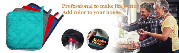2Pcs Cotton and Neoprene Oven Pads Pot Holders with Pocket 8