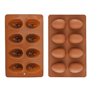 8 Cavity Silicone Egg Pan, Egg Tray, Egg Shape Ice Tray, Silicone Baking Supplies for Cake Decorating, Chocolate, Candy, Jello, Baking Pan for Muffin, Bread and More, Set of 2