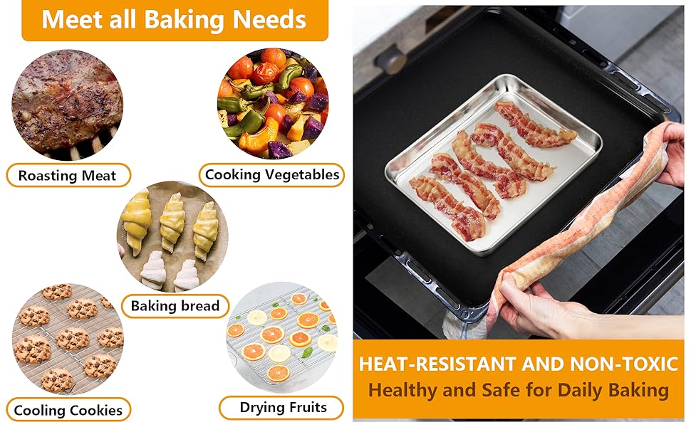 P&P CHEF 10.4 Inch Baking Sheet Pan with Rack Set, Stainless Steel Cookie Sheet Pan Tray with Cooling Rack for Oven Use, Cooking Roasting, Non Toxic & Dishwasher Safe, Heavy Duty
