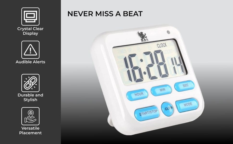 H&S Digital Kitchen Timer for Cooking - Magnetic Countdown Timer with Large LCD Display & Loud Alarm - Oven Timers with Alarm - Stop Watch Clock for Food