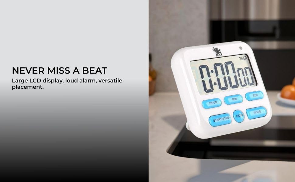 H&S Digital Kitchen Timer for Cooking - Magnetic Countdown Timer with Large LCD Display & Loud Alarm - Oven Timers with Alarm - Stop Watch Clock for Food