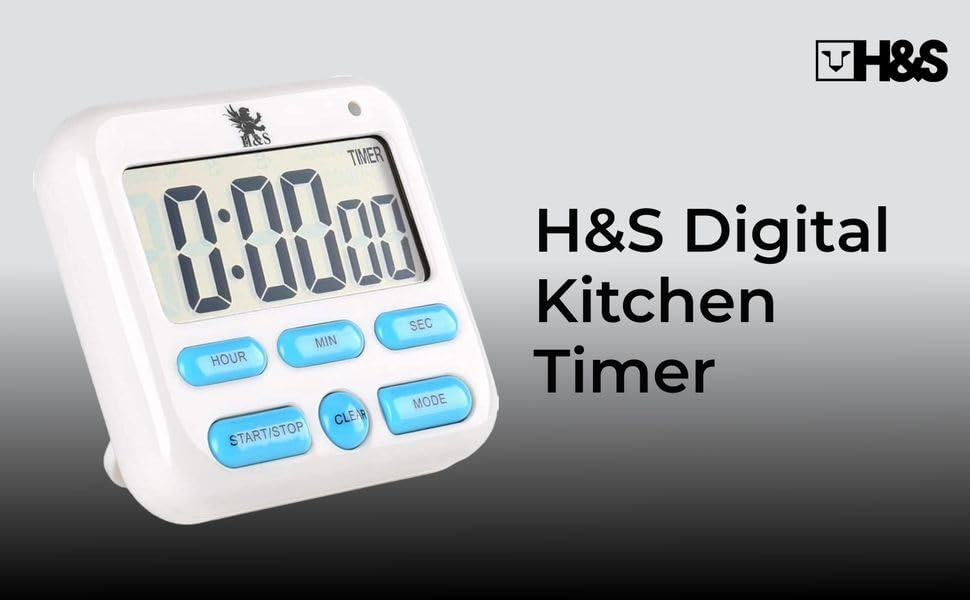 H&S Digital Kitchen Timer for Cooking - Magnetic Countdown Timer with Large LCD Display & Loud Alarm - Oven Timers with Alarm - Stop Watch Clock for Food