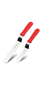 Angled Icing Spatula, Stainless Steel Offset Spatula, Cake Spatula Set of 2 Black 6, 8 inch Blade