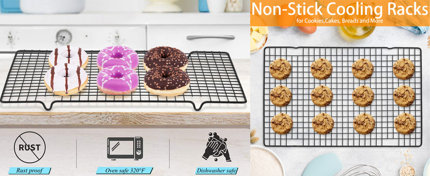 Tebery 4 Pack Black Heavy-Duty Wire Cooking Rack Baking Racks, Nonstick Baking & Cooling Grid for Roasting, Cooking, Grilling, Drying - 16