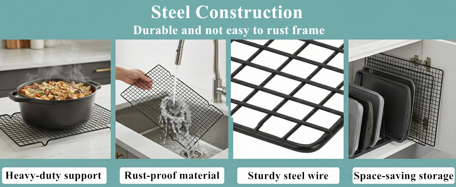 Tebery 4 Pack Black Heavy-Duty Wire Cooking Rack Baking Racks, Nonstick Baking & Cooling Grid for Roasting, Cooking, Grilling, Drying - 16