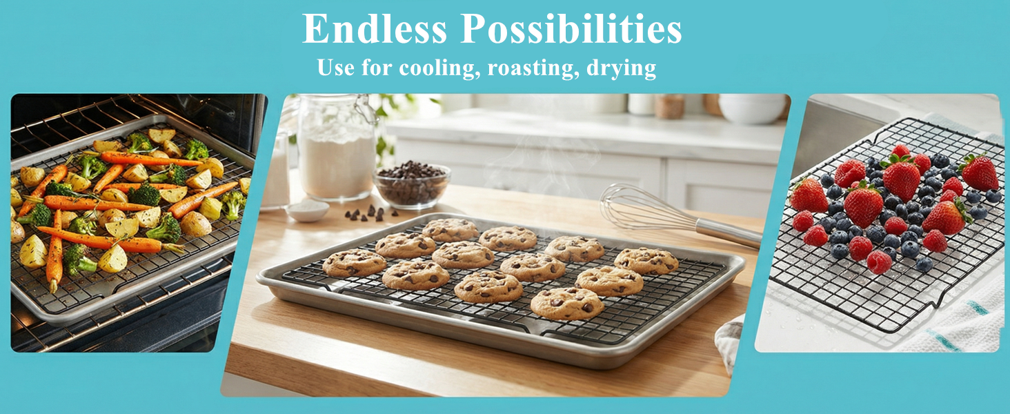 Tebery 4 Pack Black Heavy-Duty Wire Cooking Rack Baking Racks, Nonstick Baking & Cooling Grid for Roasting, Cooking, Grilling, Drying - 16