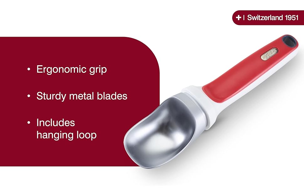 Zyliss Right Scoop Ice Cream Scoop - Ergonomic, Dishwasher-Safe Ice Cream Scooper Perfect for Gelato, Sorbet, Frozen Yogurt & More - Red