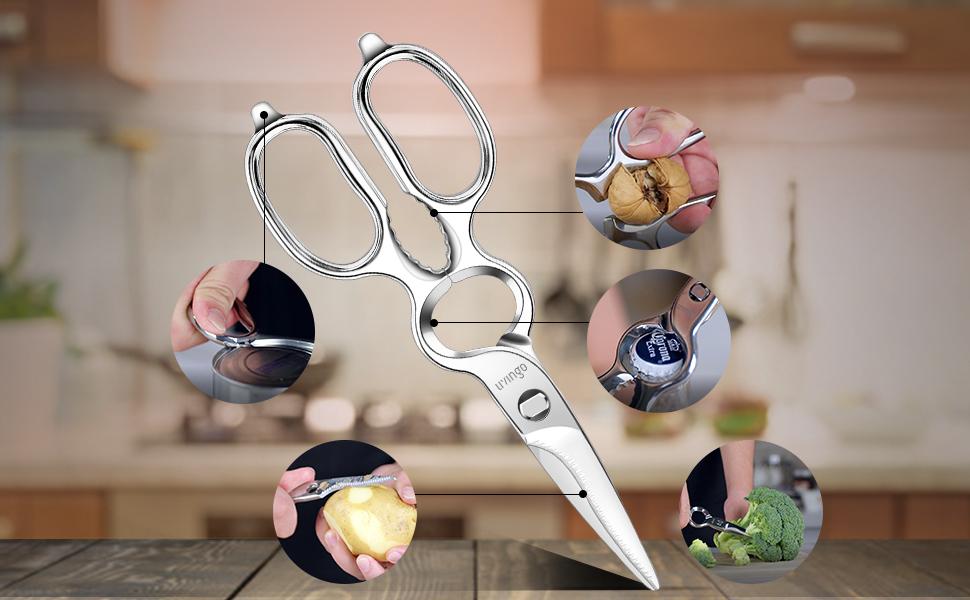 LIVINGO Kitchen Forged Shears Heavy Duty Come Apart Ultra Sharp Multi-function Stainless Steel Scissors Bottle Opener, Nut Cracker 8.5 inch