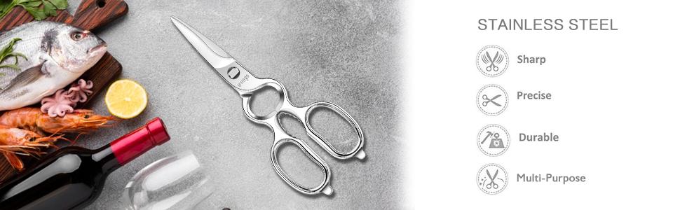LIVINGO Kitchen Forged Shears Heavy Duty Come Apart Ultra Sharp Multi-function Stainless Steel Scissors Bottle Opener, Nut Cracker 8.5 inch