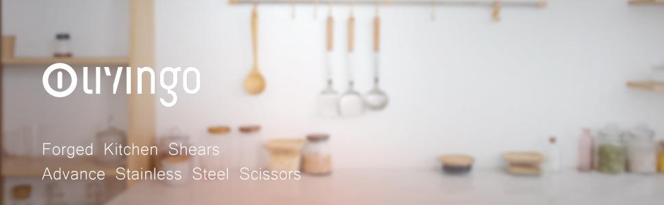 LIVINGO Kitchen Forged Shears Heavy Duty Come Apart Ultra Sharp Multi-function Stainless Steel Scissors Bottle Opener, Nut Cracker 8.5 inch