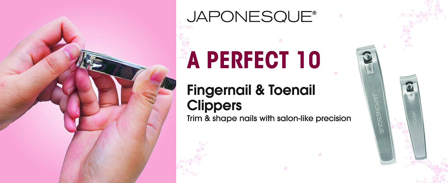 JAPONESQUE Fingernail & Toenail Clippers Set with Salon Quality Sharp Blades Made from Stainless Steel