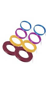 GreenOlive Rolling Pin Guide Ring Spacer Bands (8 Piece Set) Multicolored Flexible Silicone Slip On Baking Accessories Fit 1 3/4” to 2” Wide Dough Rollers