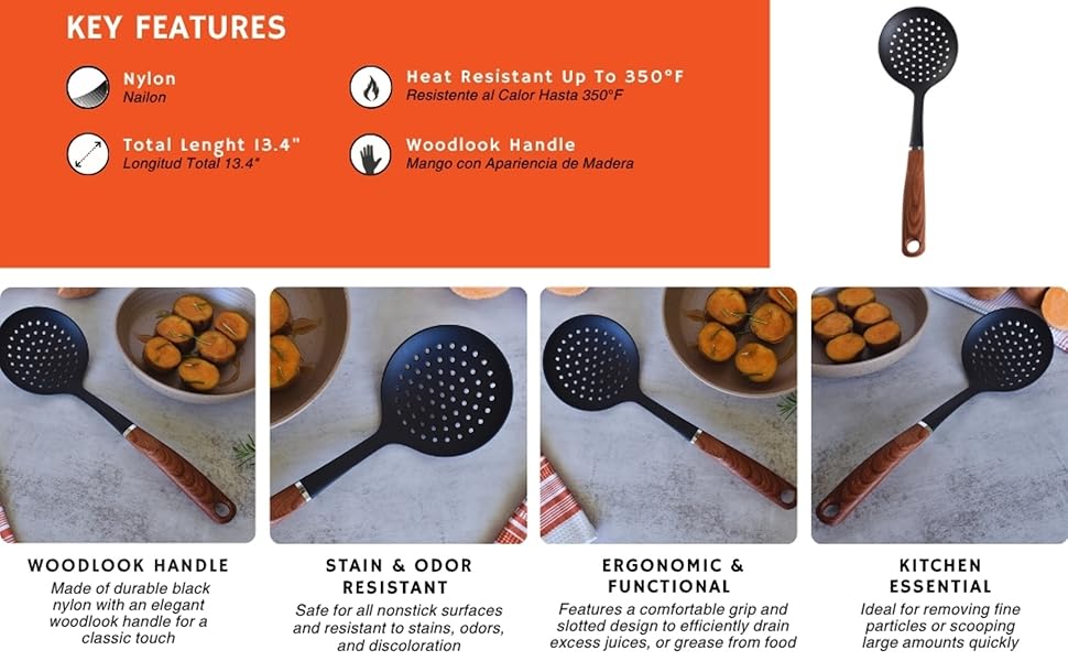 IMUSA USA Nylon Skimmer with Woodlook Handle