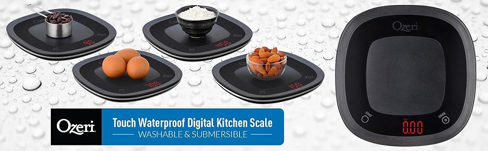 Ozeri Touch Waterproof Digital Kitchen Scale, Washable and Submersible